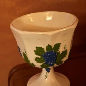 Anchor Hocking White Vase with Blue and Green Accents